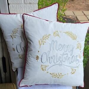 2 PC Rodeo Home Christmas Accent Pillows 20" Velvet Gold Embroidery Feather Fill